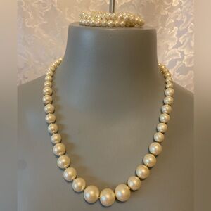 Vintage Faux Pearl Necklace And Bracelet, 21-inch Adjustable At The Back